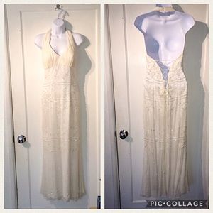 COPY - 100% Silk Fully Beaded Open Back Gown EUC Ivory